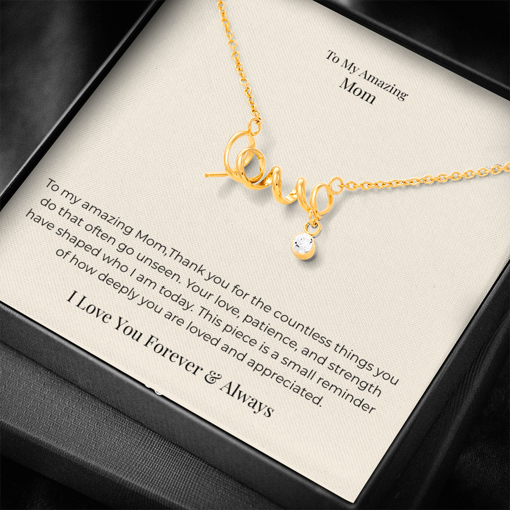 Mom Love Necklace – Heartfelt Jewelry Gift for Mom from Daughter or Son, Mother's Day, Birthday & Christmas