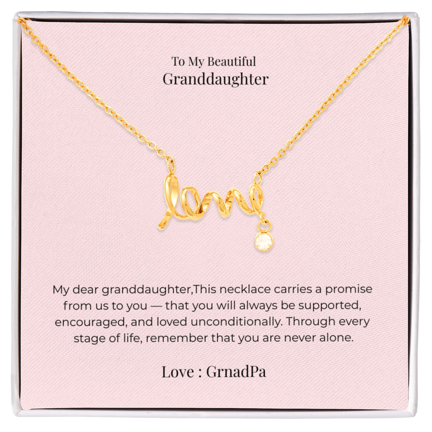 Scripted Love Necklace for Granddaughter – Heartfelt Jewelry Gift for Birthday, Graduation, Christmas & Milestone Celebrations