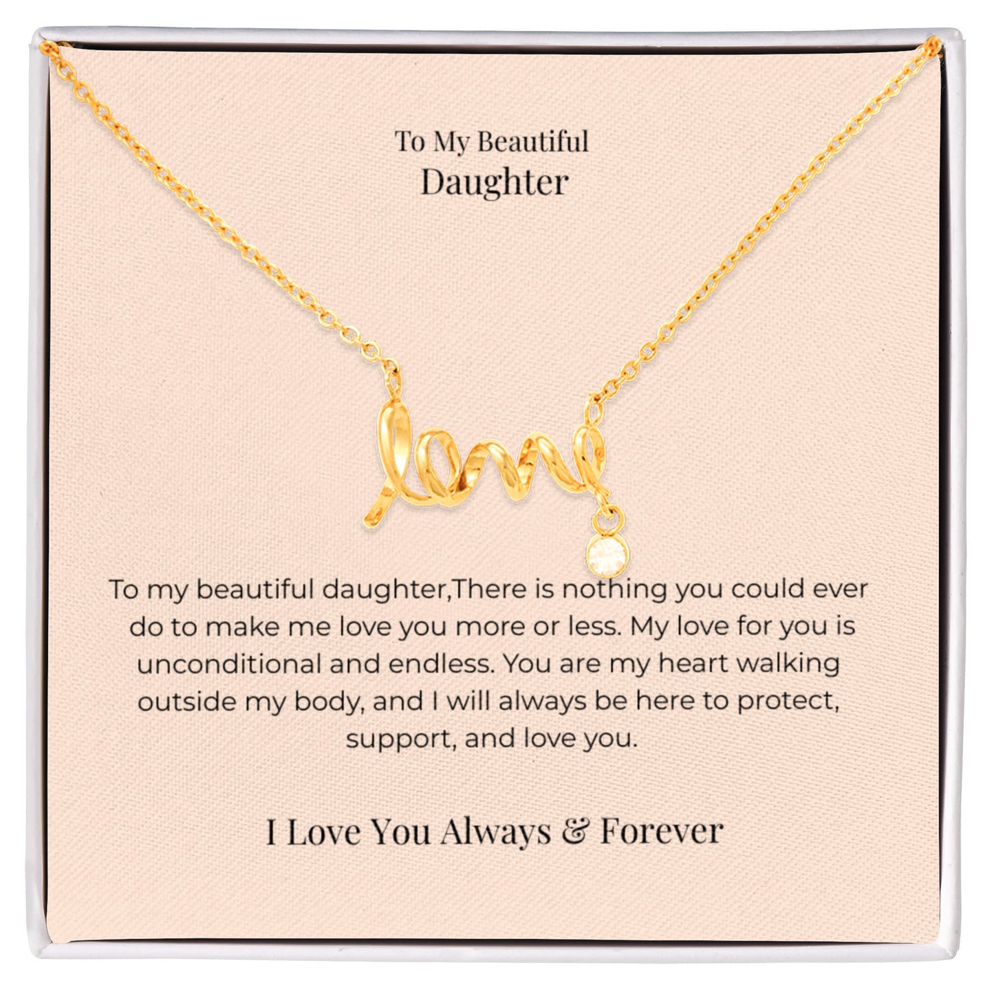 To My Daughter Scripted Love Necklace – Heartfelt Jewelry Gift from Mom or Dad for Birthday, Graduation & Christmas