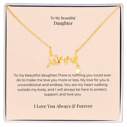 To My Daughter Scripted Love Necklace – Heartfelt Jewelry Gift from Mom or Dad for Birthday, Graduation & Christmas