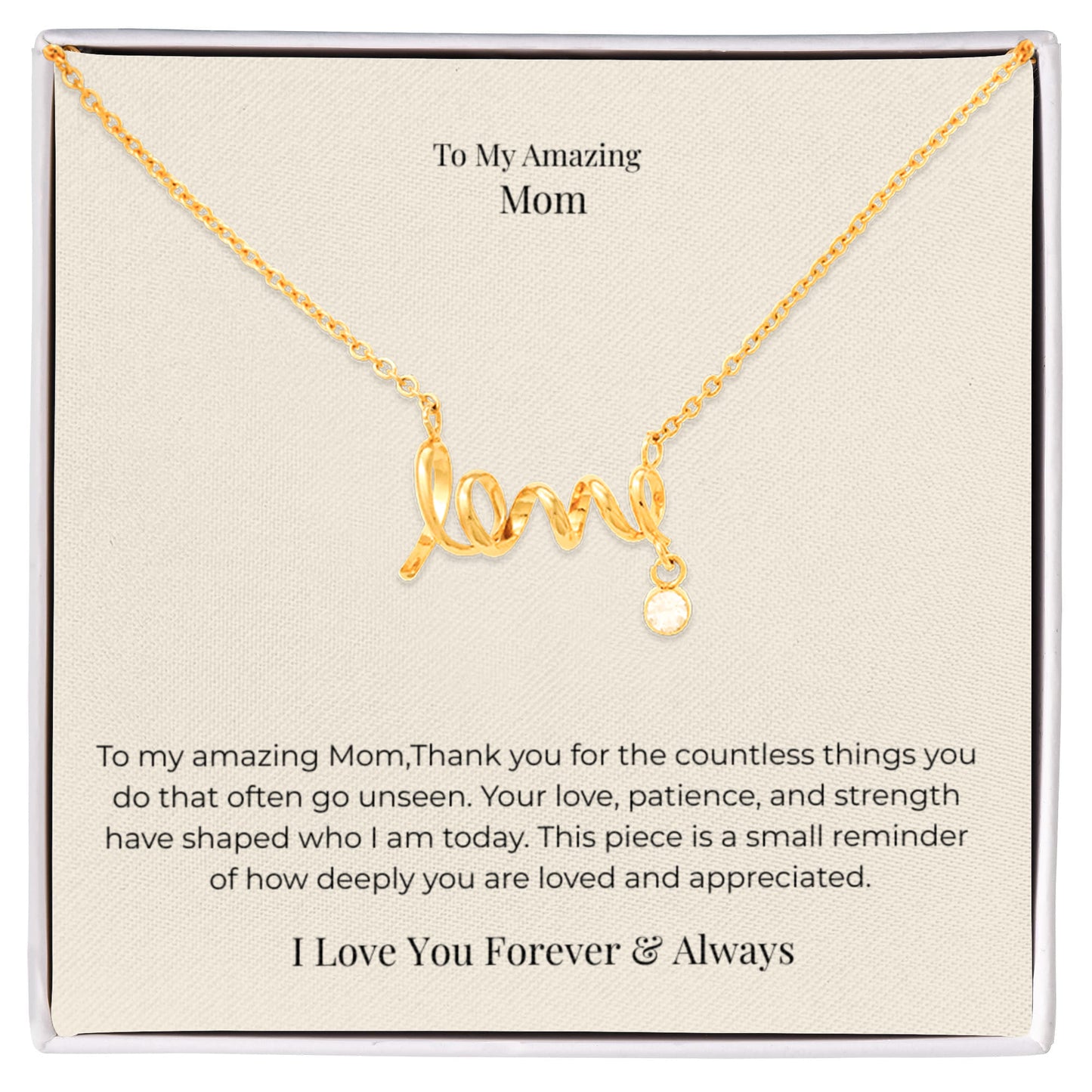 Mom Love Necklace – Heartfelt Jewelry Gift for Mom from Daughter or Son, Mother's Day, Birthday & Christmas
