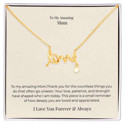 Mom Love Necklace – Heartfelt Jewelry Gift for Mom from Daughter or Son, Mother's Day, Birthday & Christmas