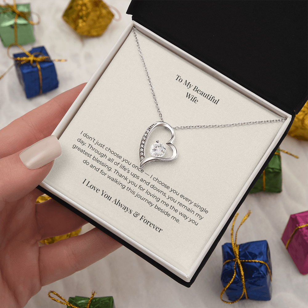 To My Beautiful Wife Forever Love Necklace – Sentimental Jewelry Gift for Anniversary, Birthday & Valentine's Day