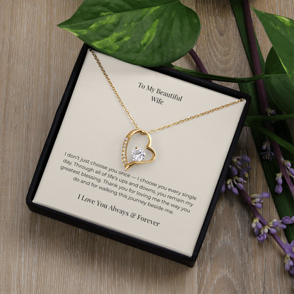 To My Beautiful Wife Forever Love Necklace – Sentimental Jewelry Gift for Anniversary, Birthday & Valentine's Day