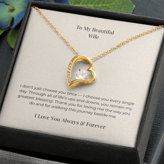 To My Beautiful Wife Forever Love Necklace – Sentimental Jewelry Gift for Anniversary, Birthday & Valentine's Day