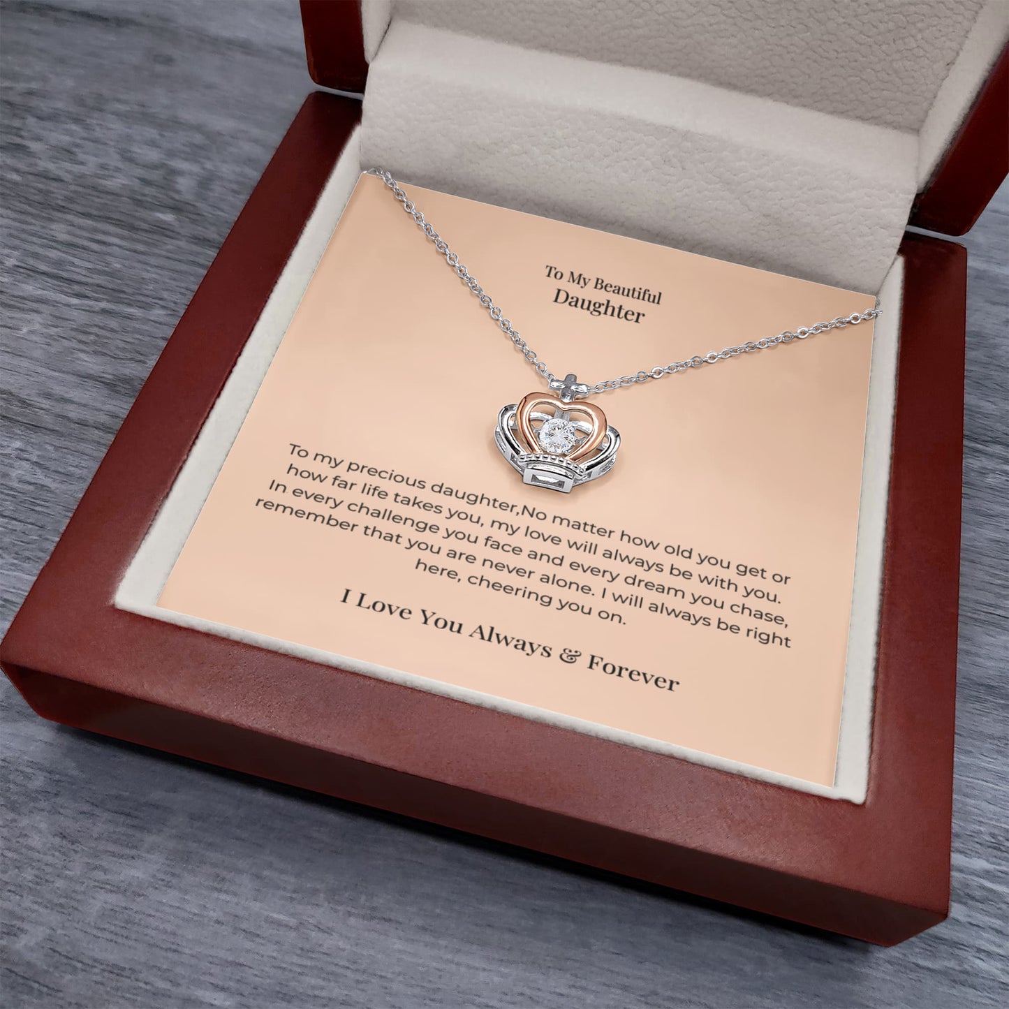 To My Daughter Crown Pendant Necklace – Meaningful Princess Jewelry Gift for Birthday, Graduation & Special Occasions