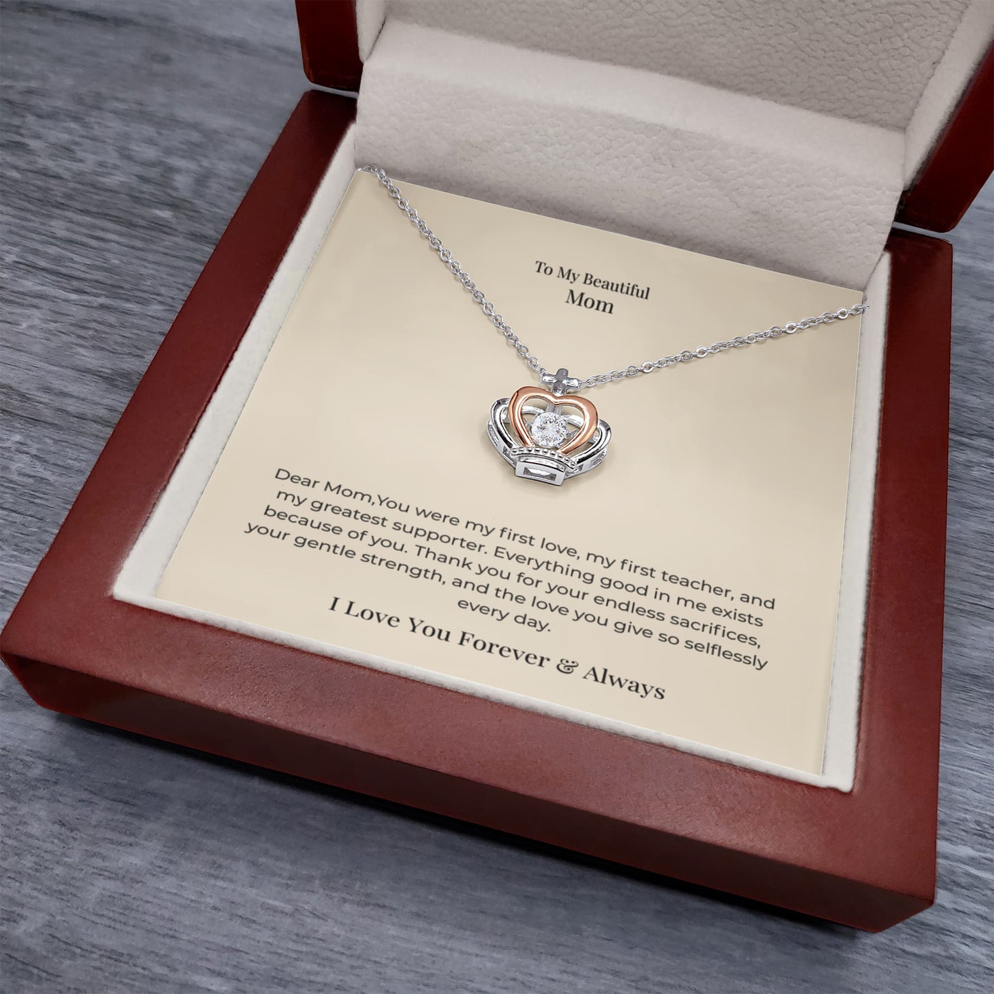 To My Mom Crown Pendant Necklace – A Symbol of Love, Strength & Appreciation Gift for Birthday, Mother's Day & Christmas