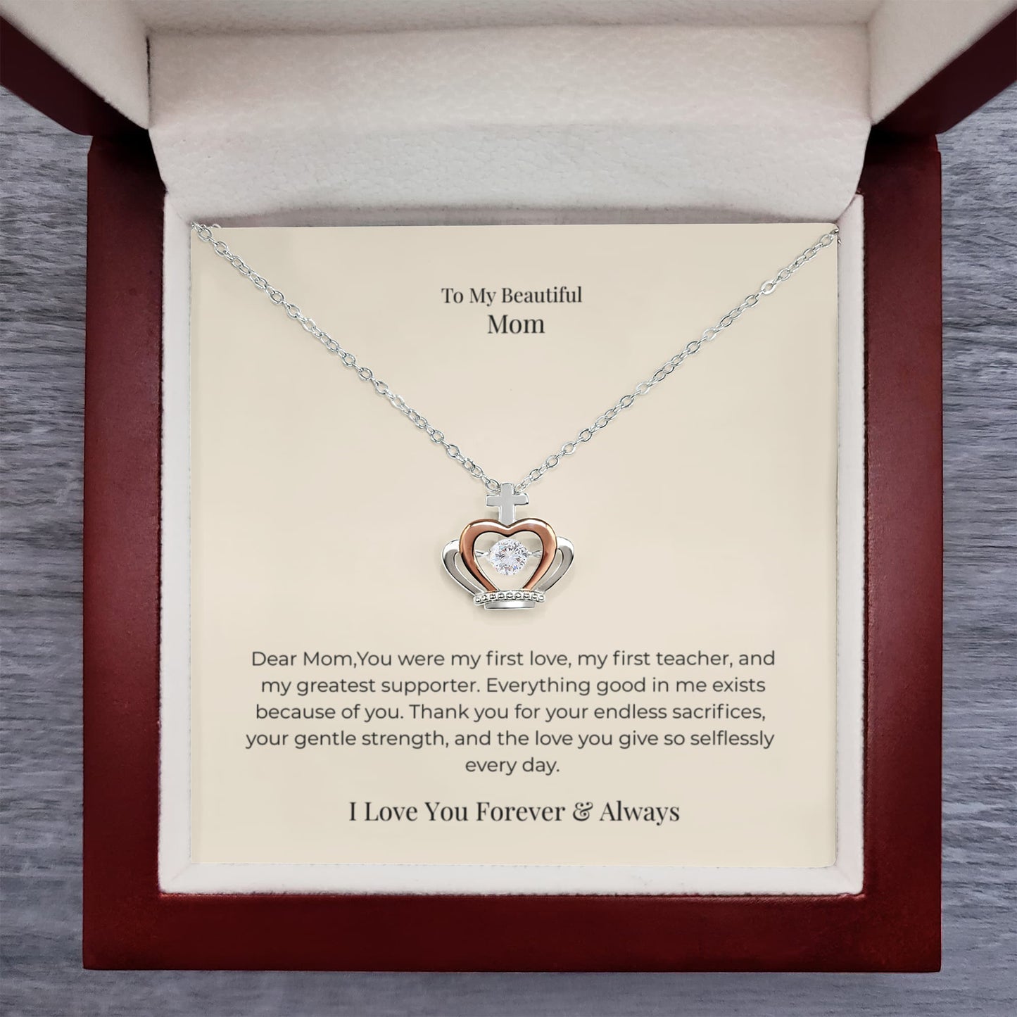 To My Mom Crown Pendant Necklace – A Symbol of Love, Strength & Appreciation Gift for Birthday, Mother's Day & Christmas